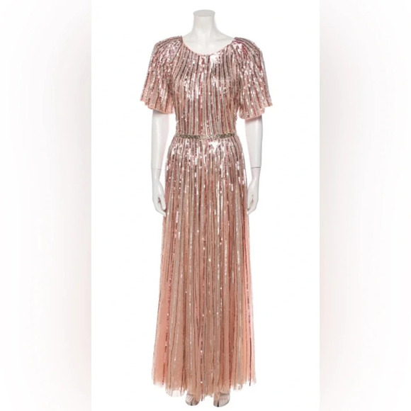 Mac Douggal Sequin Flutter-Sleeve Gown Women’s Rose Sz8  *FLAW* #001 - Picture 5 of 16